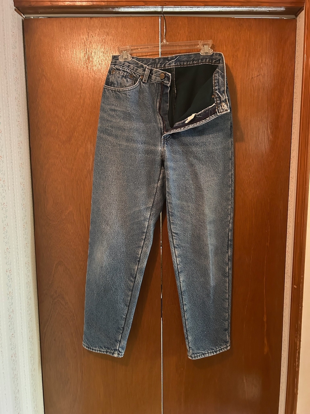 Classic High-Waist Women's Blue Jeans Polyester Fleece Lined